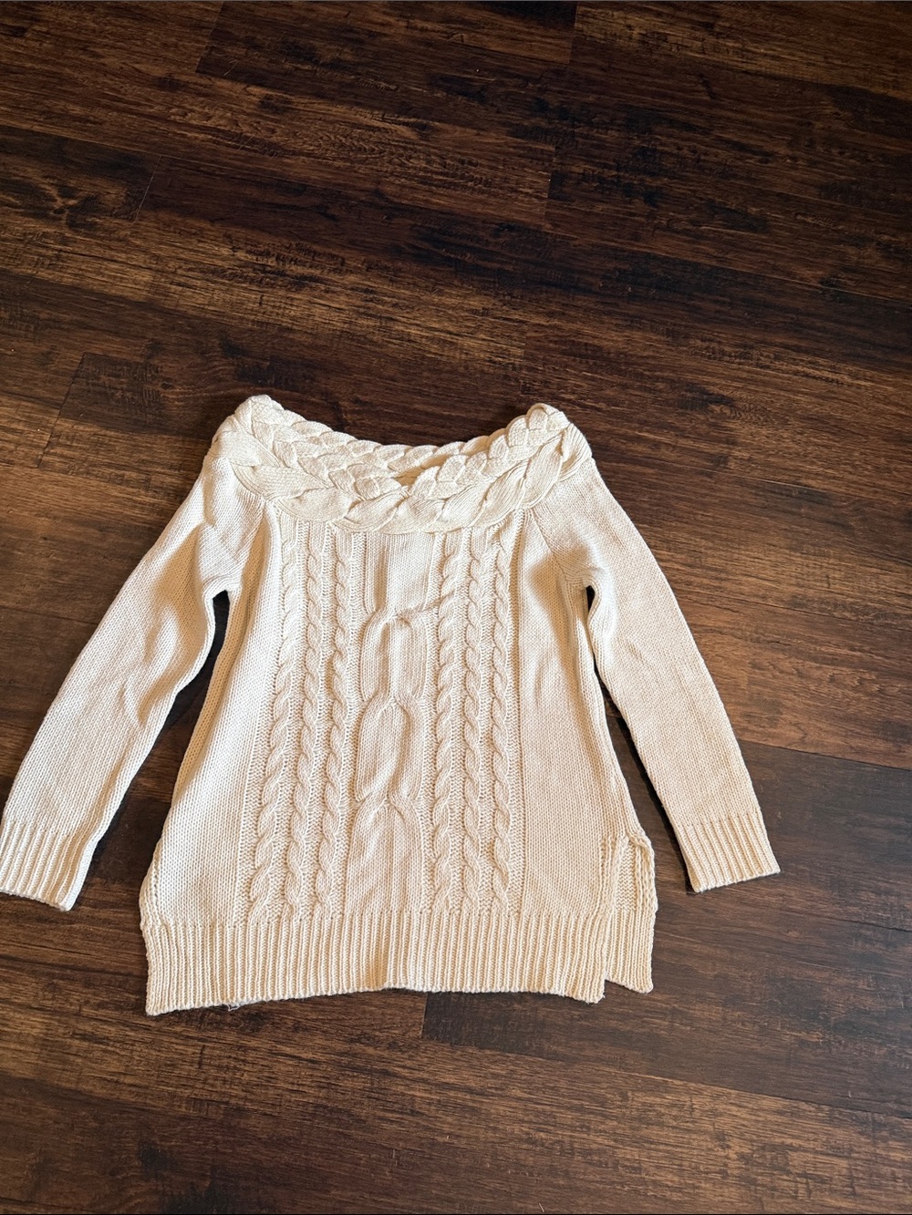 NWT Cozy Casual Cream Off-the-Shoulder Cable Knit Sweater